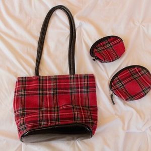 Bueno 90’s Red & Black Colorful Plaid Hand Bag Set